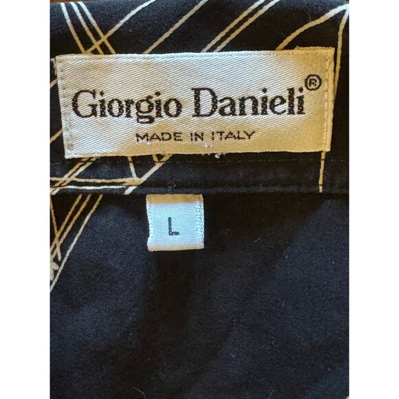 Giorgio Danieli Shirt Men Large Black Ivory Abstract‎ Collared Button Down Retro - Picture 7 of 8